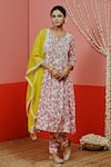 Buy_Myaara_Peach Kurta And Pant Cotton Handblock Rose Notched Hand Print Set _at_Aza_Fashions