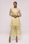 Buy_MAYU KOTHARI_Yellow Organza With Shantoon Hand Embroidered Roses Pastel Kurta  _at_Aza_Fashions