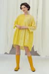 Buy_Itr by Khyati Pande_Yellow Handwoven Cotton Silk Printed Stripe And Chevron Hand Canary Shirt Dress _at_Aza_Fashions