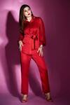 Buy_Garima Bindal_Red Pure Modal Satin Solid Collared Neck Shirt And Button-down Pant Set _at_Aza_Fashions