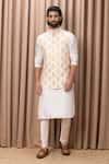 Buy_Ankit V Kapoor_Ivory Cotton Silk Embroidered Floral Patterns Haider Bundi Kurta Set _at_Aza_Fashions