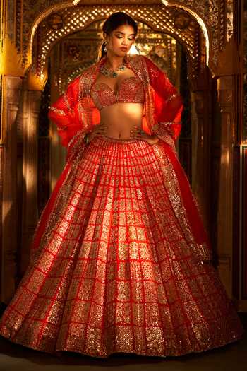 Cream Raw Silk Gota Lehenga Set