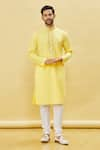 Buy_Samyukta Singhania_Yellow Cotton Plain Geometrical Embroidered Bodice Kurta Churidar Set _at_Aza_Fashions