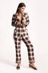 Buy_Kritika Murarka_Beige Cotton Wool Blend Plaid Pattern Embroidered Blazer Pant Set  _at_Aza_Fashions