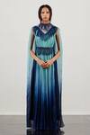 Buy_Akhl_Blue Chiffon (100% Viscose) + Lurex-tulle Glass Fringe Gathered Kaftan Dress _at_Aza_Fashions