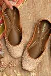Buy_Coral Haze_Ivory Glass Bead Ellie Jacquard Embroidered Juttis_at_Aza_Fashions