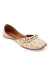 Buy_5elements_Off White Floral Zari Brocade Pearl Embellished Juttis _at_Aza_Fashions