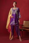 Buy_Ajiesh Oberoi_Purple Dupion Silk And Organza Embroidered Floral Preet Kurta Dhoti Pant Set _at_Aza_Fashions