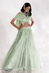 Buy_PIRI INDIA_Green Organza Embroidered Neena Floral Lehenga With Cold Shoulder Blouse _at_Aza_Fashions