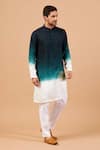 Buy_Hilo Design_Green Falling Raw Silk Embroidery Lion Face Motif Leonine Straight Kurta _at_Aza_Fashions