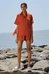 Buy_Mati_Orange Cotton Collared Ekin Half Sleeve Shirt And Shorts Set _at_Aza_Fashions