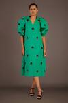 Buy_Deepika Arora_Green Cotton Floral, Confetti V Neck Straight Placement Embroidered Dress_at_Aza_Fashions