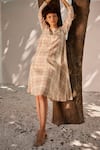 Buy_Kharakapas_Multi Color Linen Checkered Pattern Boat Spring Dream Dress  _at_Aza_Fashions