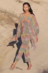 Buy_Twinkle Hanspal_Multi Color Crepe Print Chevron Spread Diana Draped Shirt And Pant Set  _at_Aza_Fashions