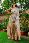 Buy Omana By Ranjana Bothra Peach Satin Cut Work, Embroidery One Shoulder Shimmer Neck Gown at Aza Fashions Buy_Omana By Ranjana Bothra_Peach Satin Cut Work, Embroidery One Shoulder Shimmer Neck Gown _at_Aza_Fashions