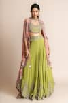 Buy_Nupur Kanoi_Green Cape- Georgette Waistband Circular Pant Set With Contrast  _at_Aza_Fashions