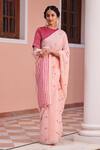 Buy_Dressfolk_Peach Linen Zari, Beads Bindiya Polka Dot Pattern Saree With Running Blouse_at_Aza_Fashions