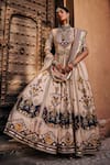 Buy_The Royaleum_Beige Anarkali- Upada Silk Printed Aztec Round With Dupatta  _at_Aza_Fashions