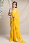 Buy_Sanjev Marwaaha_Yellow Modal And Georgette Embroidery Dori & Floral Pre-draped Saree With Blouse _at_Aza_Fashions