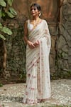 Buy_Juanita by Shubhda_Ivory Handwoven Chanderi And Embellishment Hand Block Rose Saree _at_Aza_Fashions