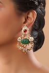 Buy_Tizora_Green Stones Peacock Carved Antique Earrings _at_Aza_Fashions