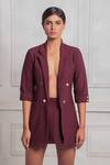 Shop_Couche_Maroon Doble Crepe Lana Stich Plain Lapel Collar Blazer And Skirt  _at_Aza_Fashions