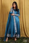 Buy_The Aarya_Blue Maheshwari, Silk, Cotton Embroidery, Placement Floral And Peacock Kurta Set_at_Aza_Fashions