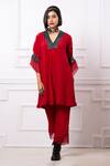 Buy_Megha Garg_Red Artificial Crepe Placement Embellishment Sequin V Neck Kurta With Pant _at_Aza_Fashions