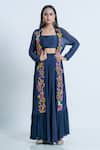 Buy_Nautanky_Blue Cape Chiffon Embroidery Beads Square Neck Skirt Set  _at_Aza_Fashions