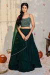 Buy_Redpine Designs_Green Viscose Georgette, Dupatta  Net Cutdana, Sequins, Layered Lehenga Set _at_Aza_Fashions