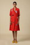 Buy_Shahin Mannan_Red Crepe Embroidery Collared Funky Pattern Dress _at_Aza_Fashions
