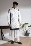 Buy_Abkasa_Ivory 100% Cotton Modal Silk Embroidered Beads Kurta And Pyjama Set  _at_Aza_Fashions