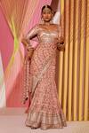 Buy_Gopi Vaid_Pink Blouses-tussar Nusrat Floral Print Layered Frill Saree With Blouse_at_Aza_Fashions