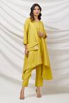 Buy_Basanti - Kapde Aur Koffee_Yellow Cotton, Silk Patchwork, Embroidery Round Asymmetric Kurta Set With Bag_at_Aza_Fashions