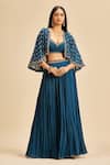 Buy_Nitika Gujral_Blue Georgette Embroidery Beads And Cutdana Sweetheart Cape Pleated Lehenga Set _at_Aza_Fashions