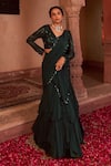 Buy_Nidhika Shekhar_Green Georgette Embroidery Subh Shree Pre-draped Lehenga Saree With Blouse _at_Aza_Fashions