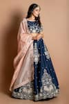 Buy_Kesar Studio_Blue Bamberg Silk (80 Grams) Embroidered Aari Round Blouse Lehenga Set _at_Aza_Fashions