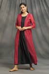 Buy_Adara Khan_Black Jacket Chanderi Checkered Open Dress With_at_Aza_Fashions
