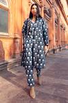 Buy_Gulabo Jaipur_Blue Cotton Floral Pattern Top V-neck Kafia Quilted Coat And Printed Pant Set_at_Aza_Fashions