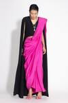 Buy_431-88 By Shweta Kapur_Black Silk V Neck Masai Godet Saree With Neha Cape Top  _at_Aza_Fashions