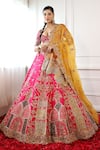 Buy_Pallavi Poddar_Fuchsia Raw Silk Embroidered Resham Plunge Mansion Mughal Bridal Lehenga Set _at_Aza_Fashions