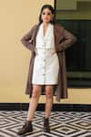 Buy_B'Infinite_Brown Suede Flap Collar Overcoat With Short Dress_at_Aza_Fashions