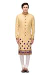 Buy_A!A By Abrar Ali_Beige Brocade Woven Floral Motifs Pattern Sherwani  _at_Aza_Fashions