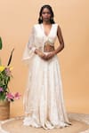 Buy_Rishi and Vibhuti_Ivory Cotton Jute Embellishment Beads And Crystals Hazel Floral Pattern Skirt Set _at_Aza_Fashions