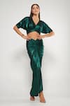 Buy_Cham Cham_Green Polyester V-neck Draped Skirt And Top Set _at_Aza_Fashions