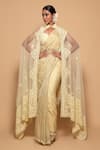 Buy_Pallavi Poddar_Yellow Net, Tissue Sequins, Light Gamma Mirror Work Embellished Cape Saree Set _at_Aza_Fashions