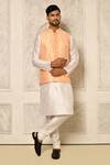 Buy_Naintara Bajaj_Peach Chevron Pattern Bundi And Kurta Set_at_Aza_Fashions