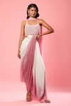 Buy_Quench A Thirst_Ivory Modal Satin And Soft Net Hand Pre-draped Ombre Effect Dress With Dupatta _at_Aza_Fashions