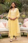 Buy_SUMMER BY PRIYANKA GUPTA_Yellow Georgette Embroidery Cutdana V Neck Kurta Salwar Set _at_Aza_Fashions