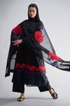 Buy_Taika by Poonam Bhagat_Black Chanderi Embroidered Floral Round A-line Tunic Set _at_Aza_Fashions